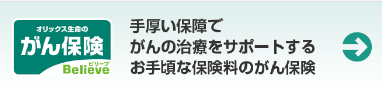 オリックス生命の
手厚い保障で
がん保険がんの治療をサポートする
ビリーブ
Believe
お手頃な保険料のがん保険