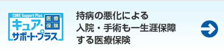 CURE Support Plus
キュア・
医療
保険
サポート・プラス」
持病の悪化による
入院・手術も一生涯保障
する医療保険