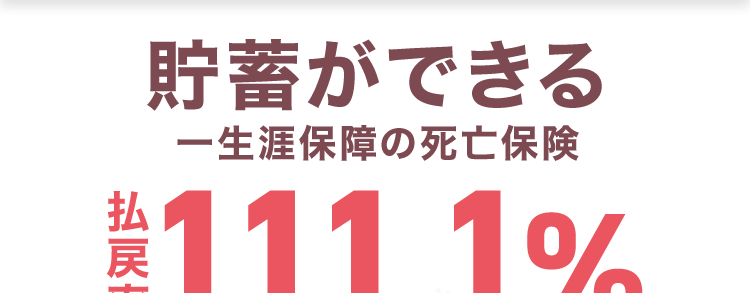 貯蓄ができる
一生涯保障の死亡保険
#111.1%
35歳男性 保険金額500万円 15年払 月払保険料 15,625円
支払総額約282万円 払込期間経過直後に解約した場合
終身保険
ライズ
RISE
あなたにぴったりな保険が見つかる!