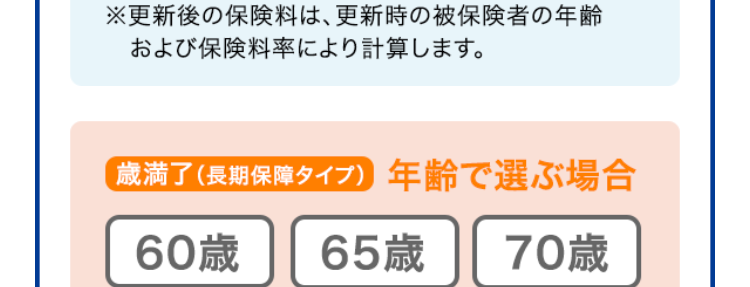 定期保険
ブリッジが
Bridge
ネット専用
選ばれる理由
1. 保険金額と
保険期間を選べる
保険金額は500万円から
保険
金額
最高3,000万円まで100万円単位で
選べます!
保険
期間
※年齢によってお申込みいただける保険金額が
異なります。
保険期間は年満了と歳満了から選べます!
10年満了から30年満了まで、 60歳満了から80
歳満了まで5年刻みで選べます。
年満了(自動更新タイプ) 年数で選ぶ場合
一定期間の備えを手厚くしたい方や保障
の上乗せにおすすめ!
10年
15年
20年
25年
30年 満了
保険期間を短く設定することで、 当面の保険料
を抑えることができます。 また更新時に保障の
見直しができます。
※自動更新は最長80歳までです。
※更新後の保険料は、 更新時の被保険者の年齢
および保険料率により計算します。
歳満了 (長期保障タイプ) 年齢で選ぶ場合
60歳
65歳
70歳
75歳
80歳
満了
安心の保障を長く備えたい方におすすめ!
保険期間満了まで保険料はご加入時のまま上
がりません。
※歳満了の場合は自動更新がありません。
死亡保険はあなたに万一のことがあったとき、の
こされたご家族の大事な生活資金になります。
シングル、ご夫婦、小さいお子さまがいる・・・など
ライフステージの変化によって必要保障額も変
わります。
万一のとき、必要な保障がなくて困ることがな
いように
今のあなたにぴったりなプランを
選ぶことができます。
たとえば...
子どもが生まれたので、
成人するまで備えたい!
保険金額 3,000万円
保険期間 20年満了
+α
たとえば...
すでに加入している保険に、
一時的に上乗せしたい!
保険金額 1,000万円
保険期間 10年満了
たとえば...
子どもが独立、保障額を
減らして80歳まで備えたい!
保険金額 500万円
保険期間 80歳満了